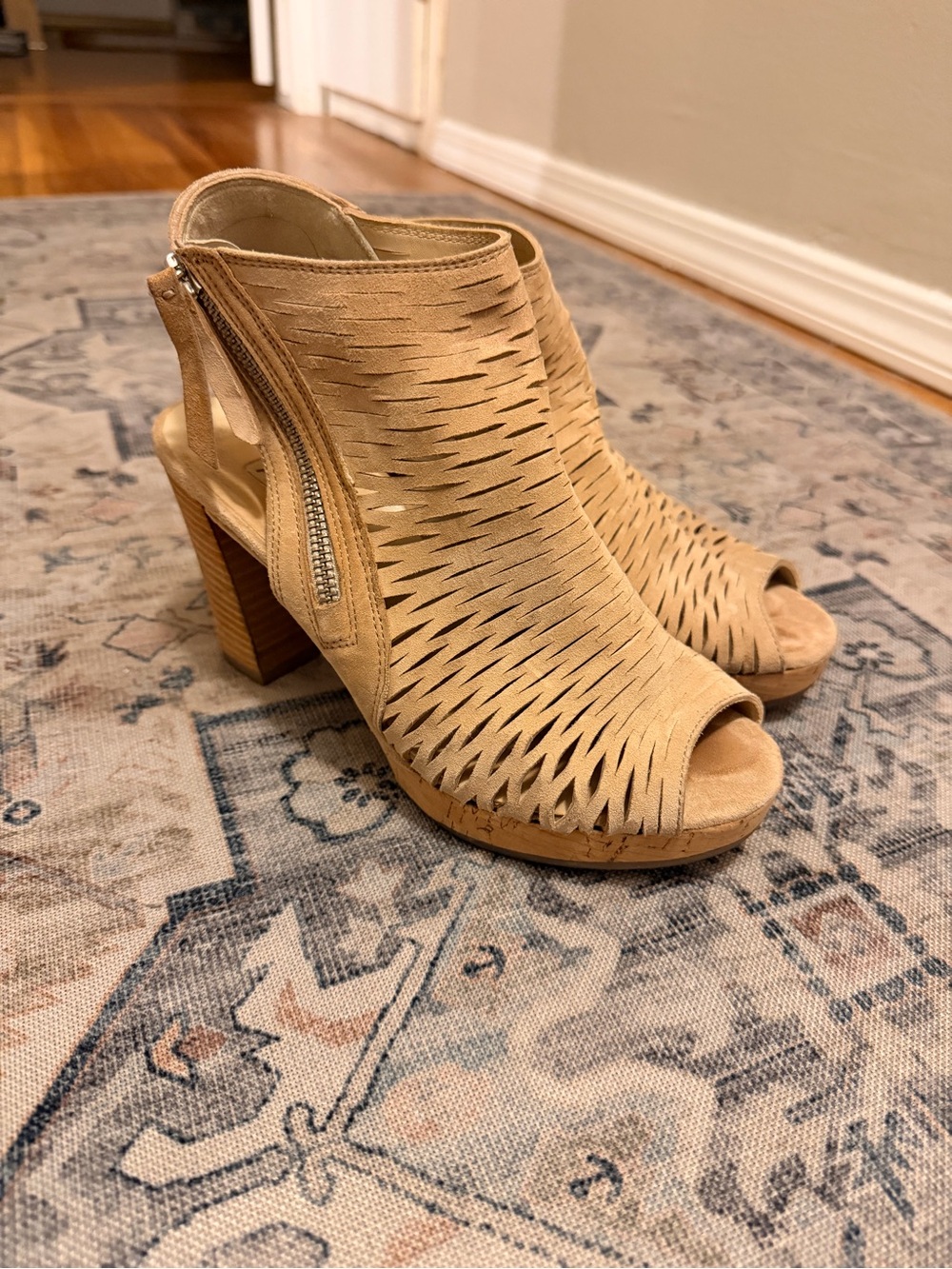 PAUL GREEN Tan Peep-Toe Cutout Heeled Sandals